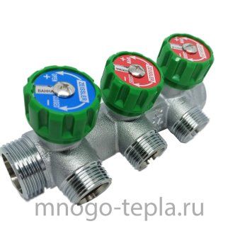 Регулирующий коллектор 3/4 на 3 отвода Zeissler ZSc.401.0503NF (3/4" х 1/2") под плоскую прокладку, с вентилями - №1