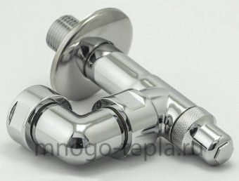 Кран для полотенцесушителя хромированный 1" НГ х 1/2" Ш TIM K10-NFM024 поворотный, угловой - №1
