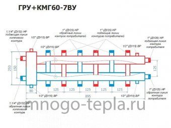 Коллекторный модуль с гидрострелкой RISPA ГРУ+КМГ 60-7ВУ, нержавеющая сталь - №1